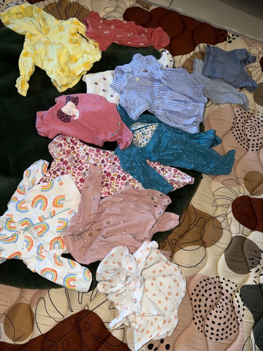 NB/ 0-3 m Baby Mixed Onesie & Romper Lot - Rainbows, Floral, Pink, Teal, Blue